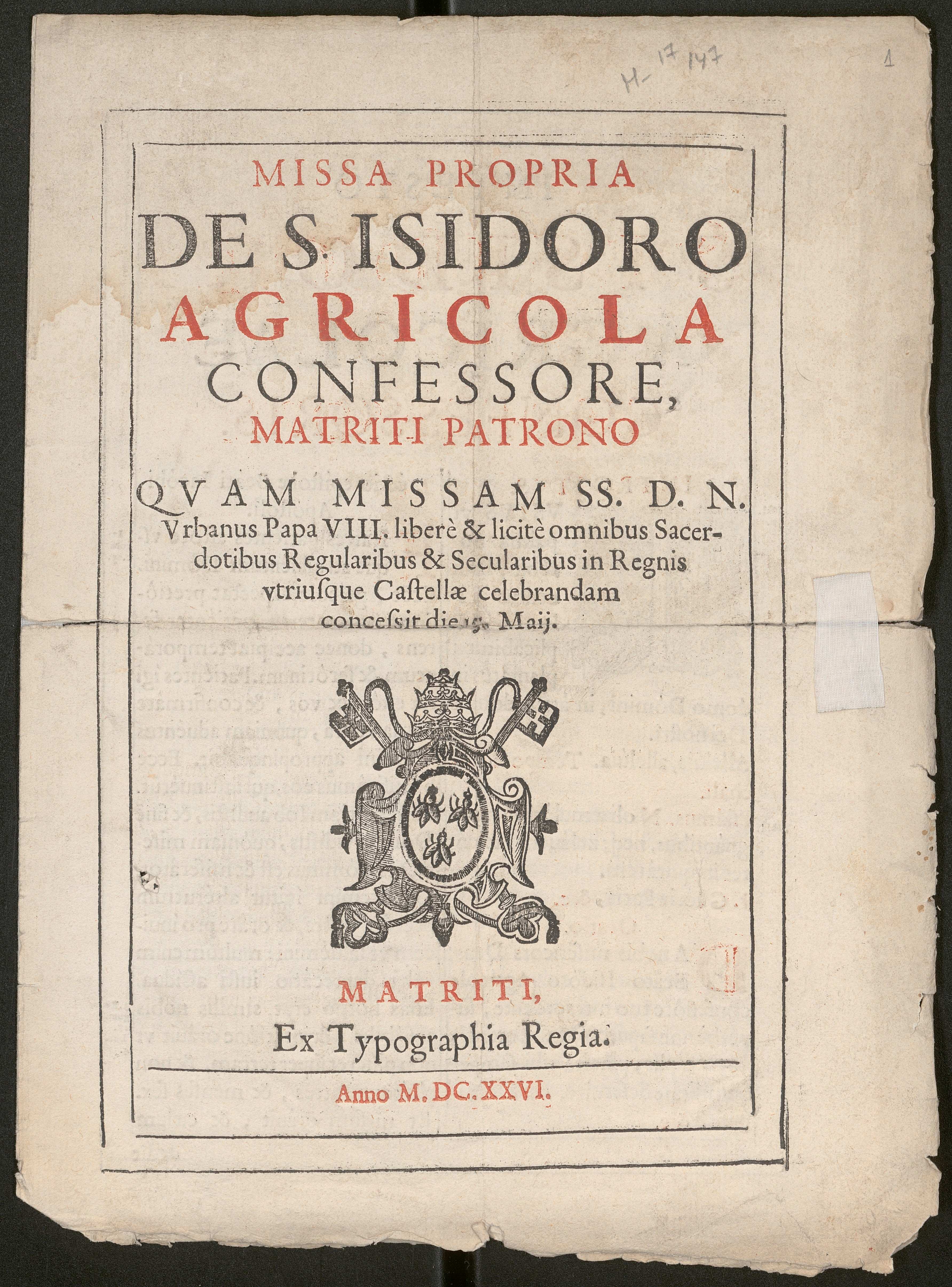 Missa Propia de San Isidro (Sig.: MD/H/17 (147))